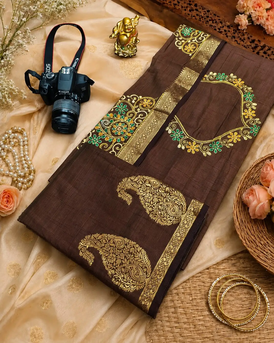 Paisley Arch Zari Embroidered Tussar Silk Saree